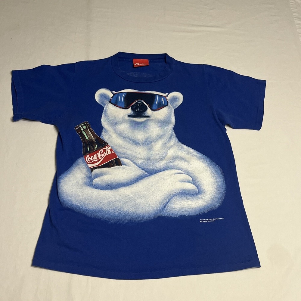 Vintage Coca Cola Shirt Adult Large Blue Polar Bear Mega Print 1994 90s USA MADE